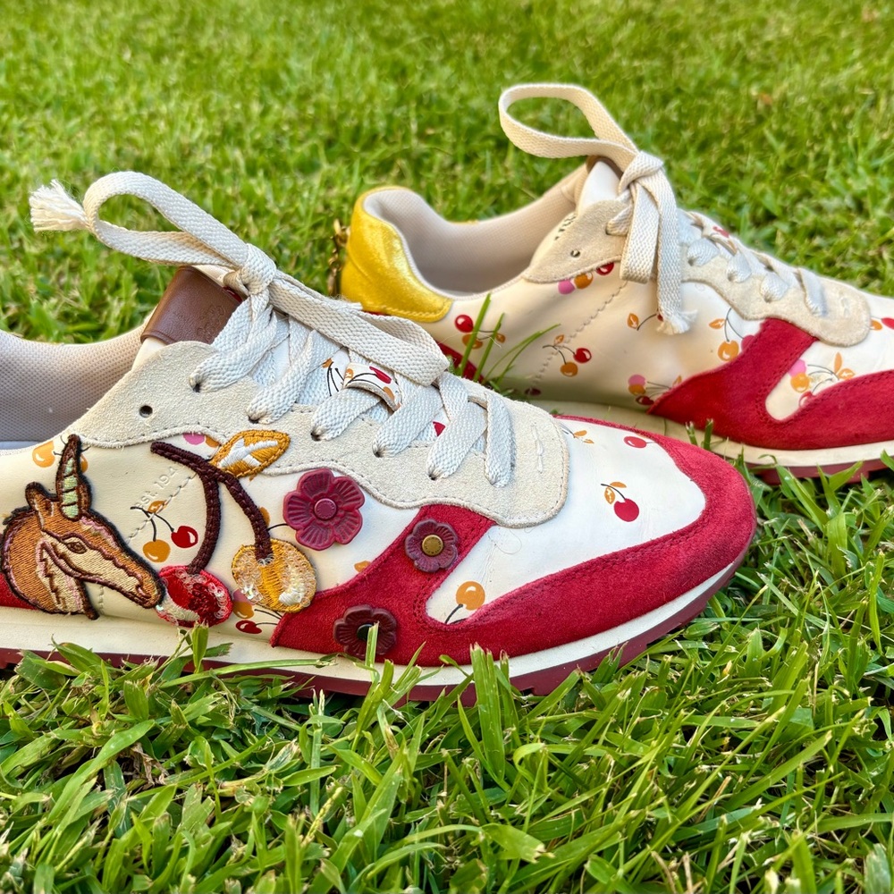 Rare Coach Red and Yellow Sneakers with Rainbow Charm